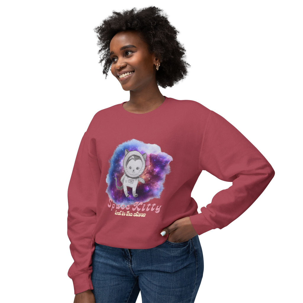 Space Kitty Unisex Lightweight Crewneck Sweatshirt