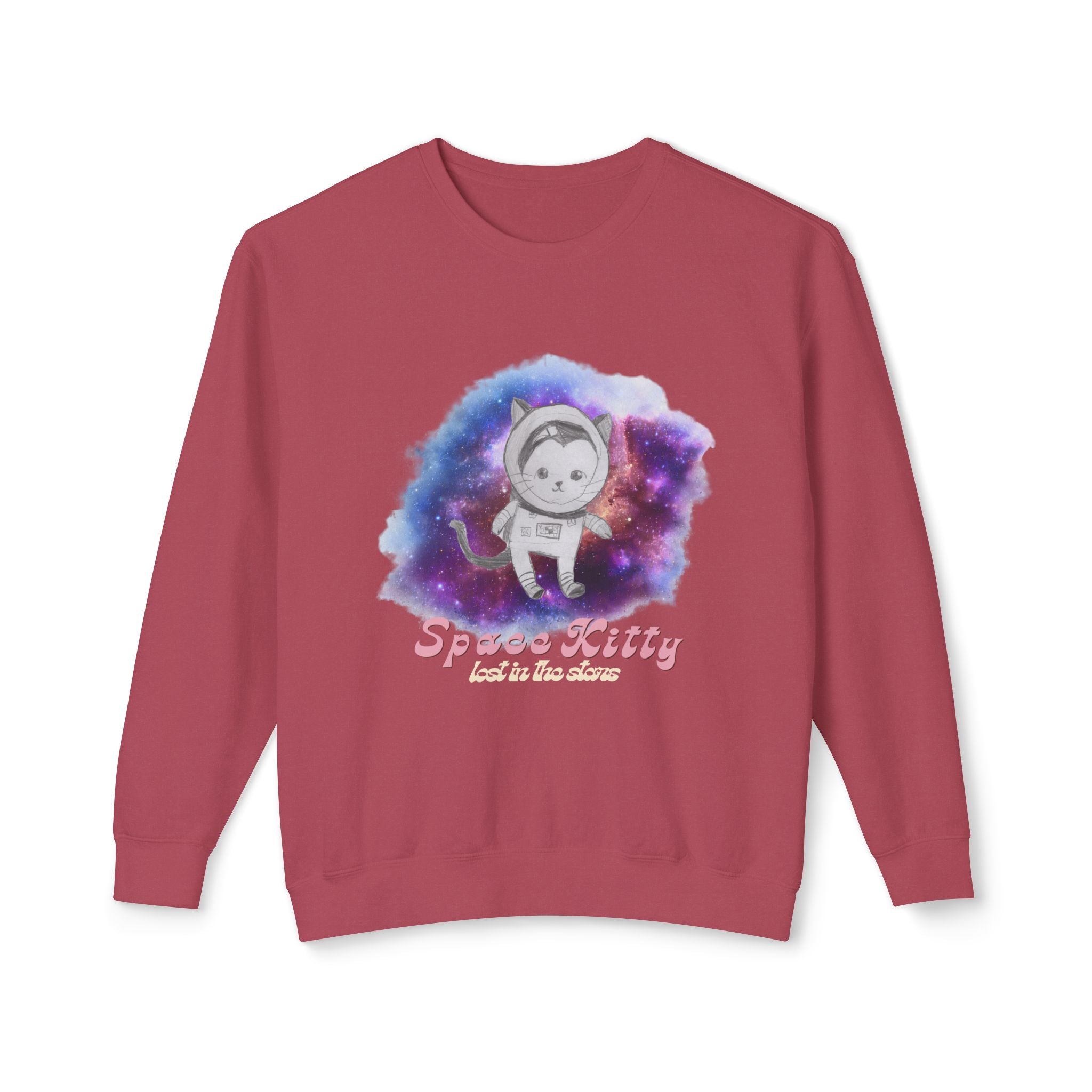Space Kitty Unisex Lightweight Crewneck Sweatshirt