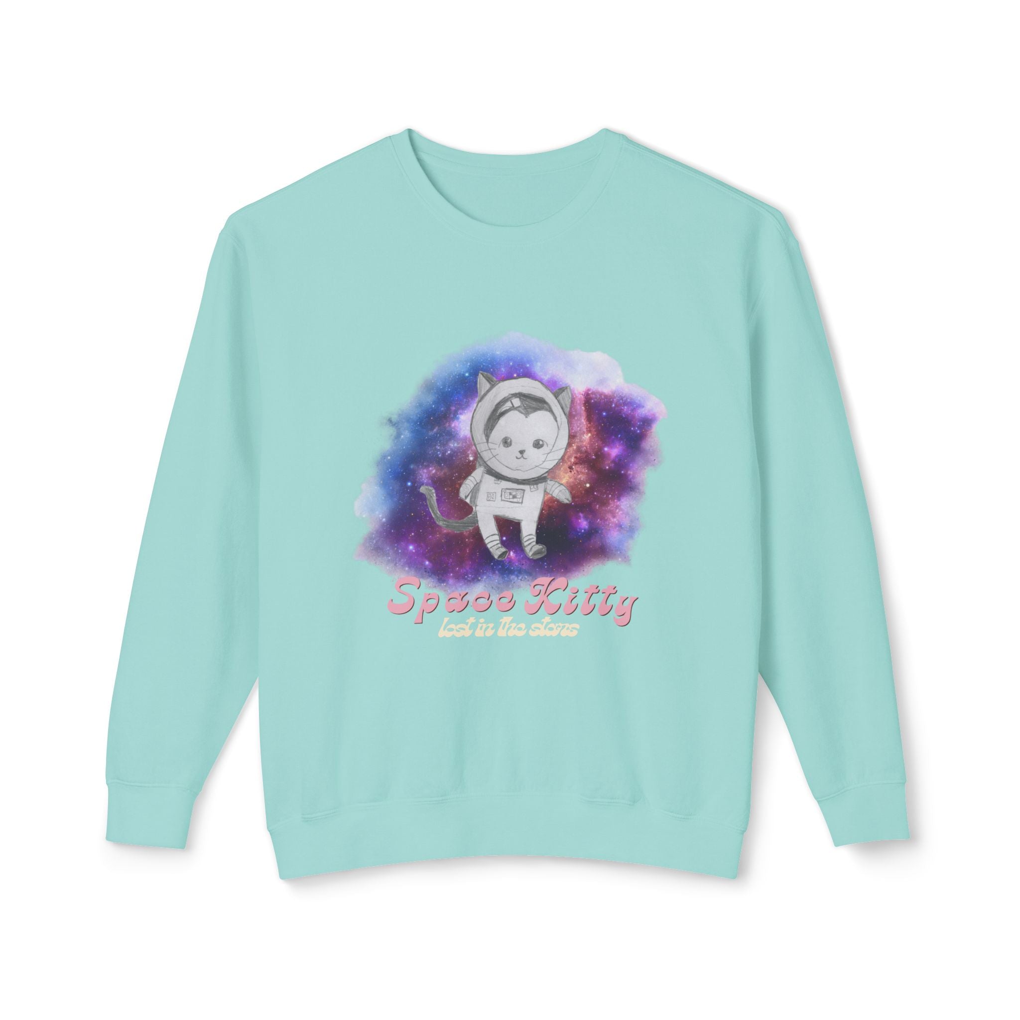 Space Kitty Unisex Lightweight Crewneck Sweatshirt