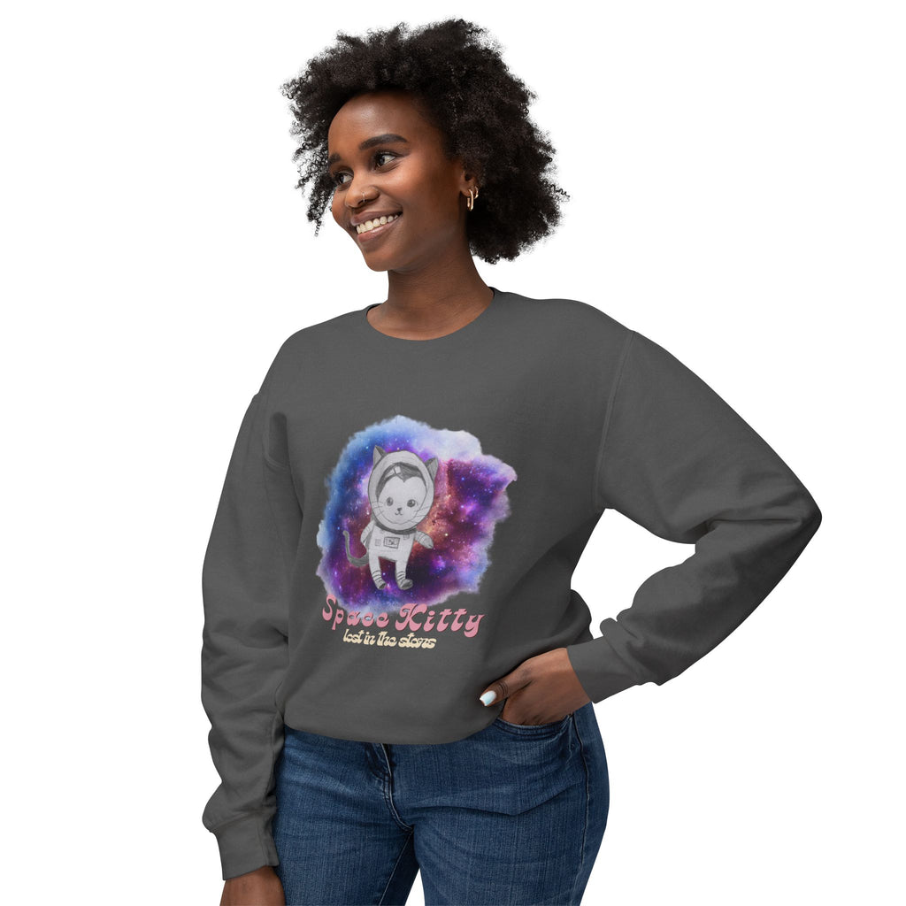 Space Kitty Unisex Lightweight Crewneck Sweatshirt
