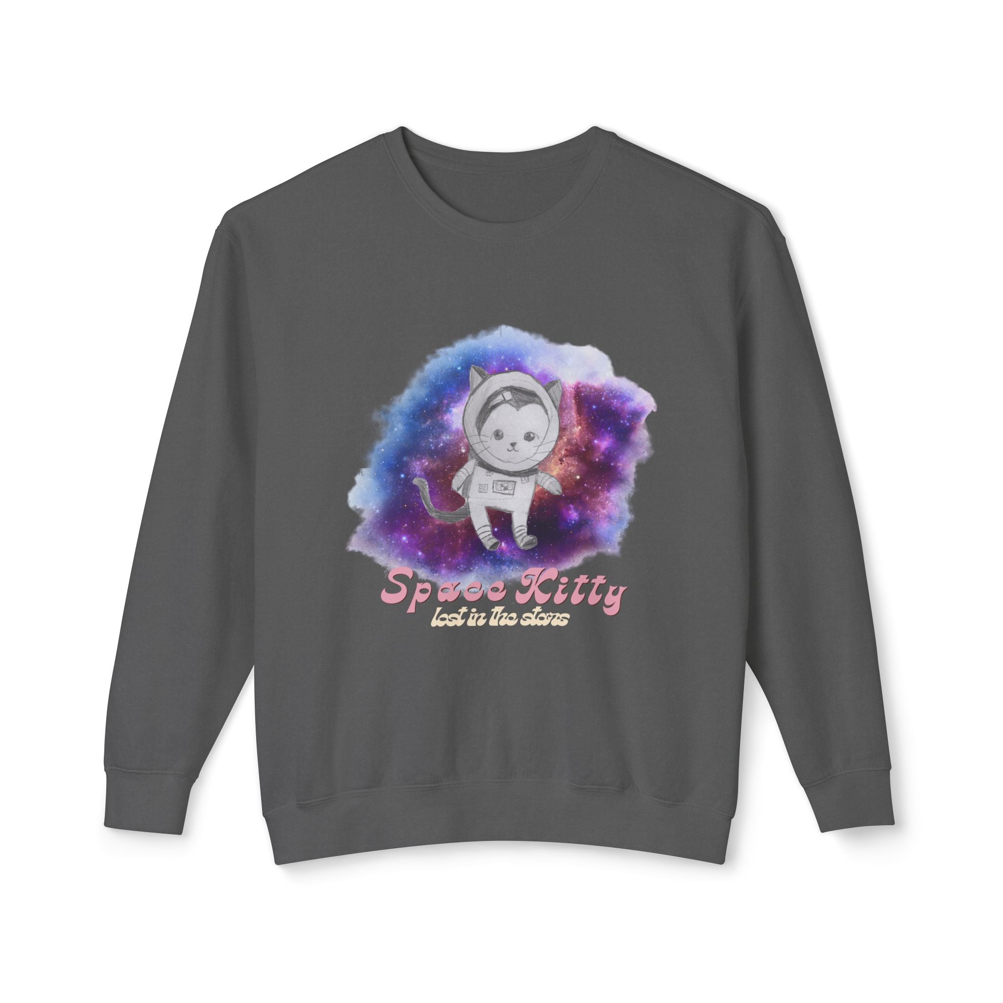 Space Kitty Unisex Lightweight Crewneck Sweatshirt