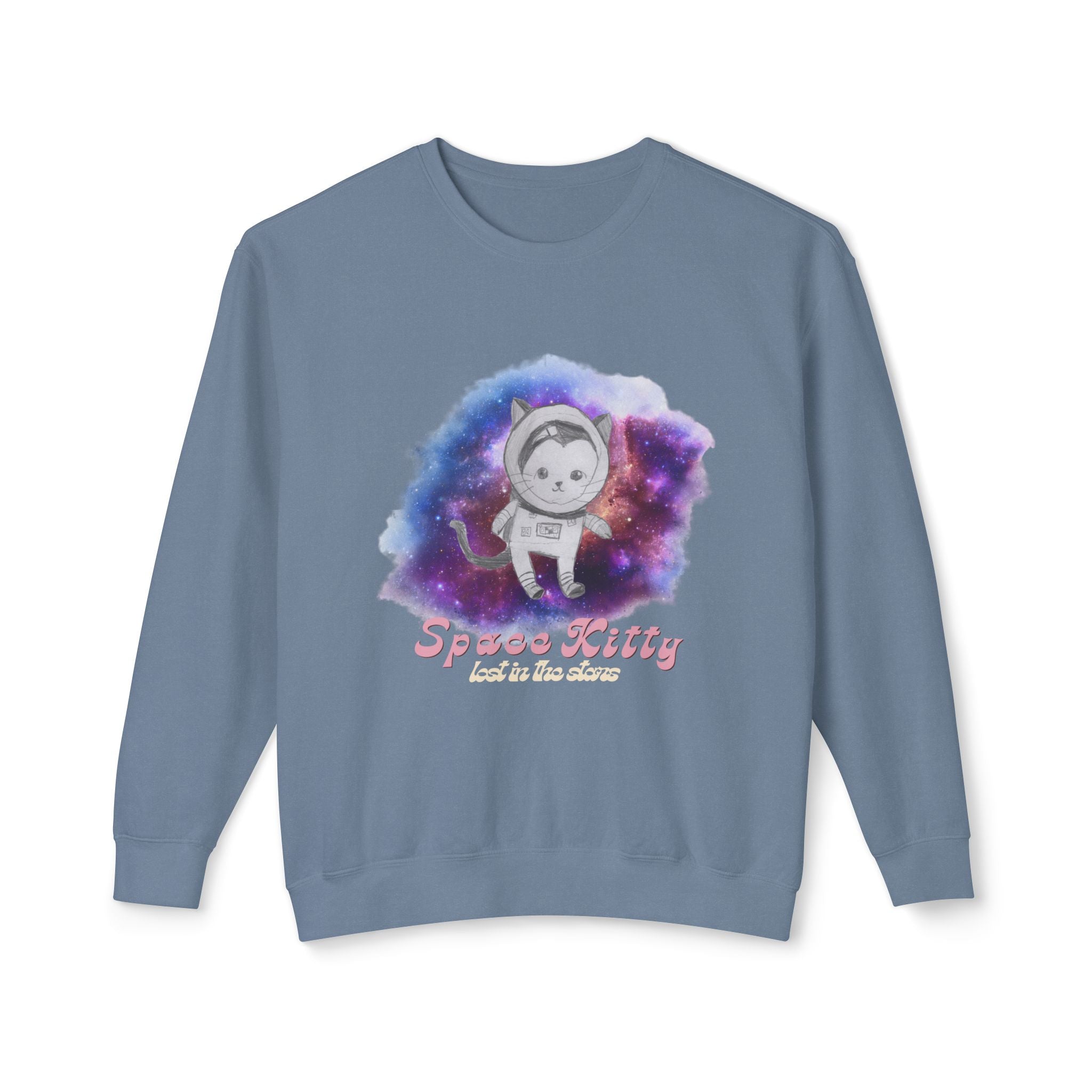 Space Kitty Unisex Lightweight Crewneck Sweatshirt