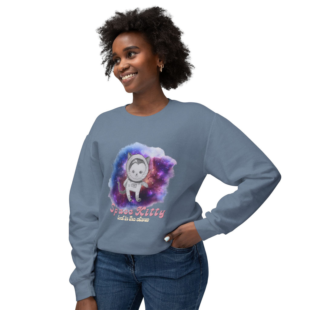 Space Kitty Unisex Lightweight Crewneck Sweatshirt