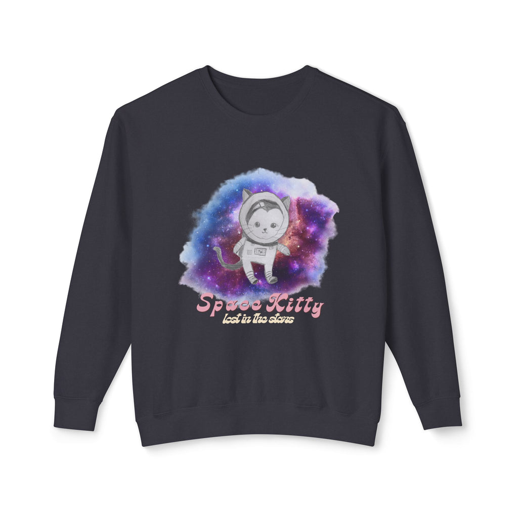 Space Kitty Unisex Lightweight Crewneck Sweatshirt