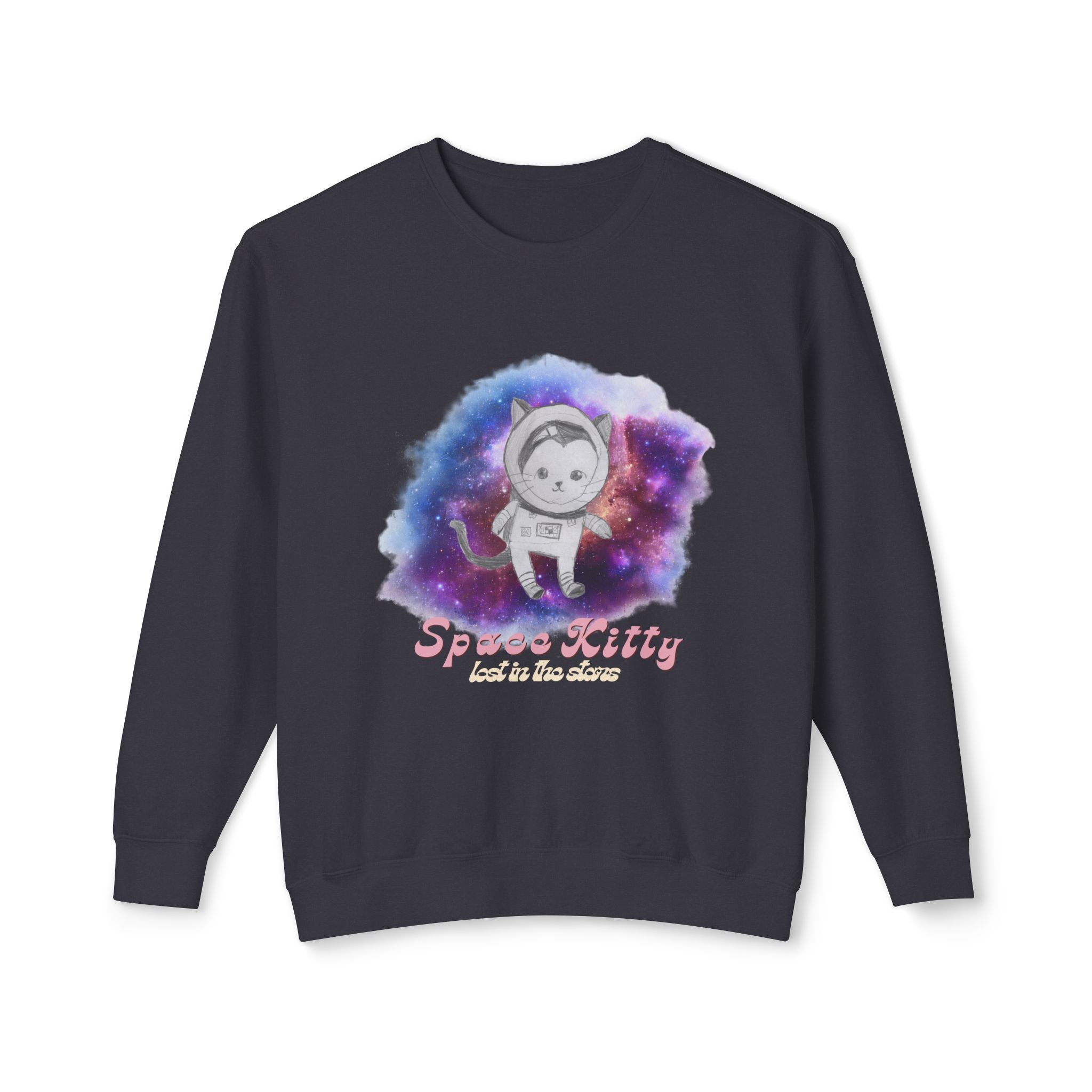 Space Kitty Unisex Lightweight Crewneck Sweatshirt